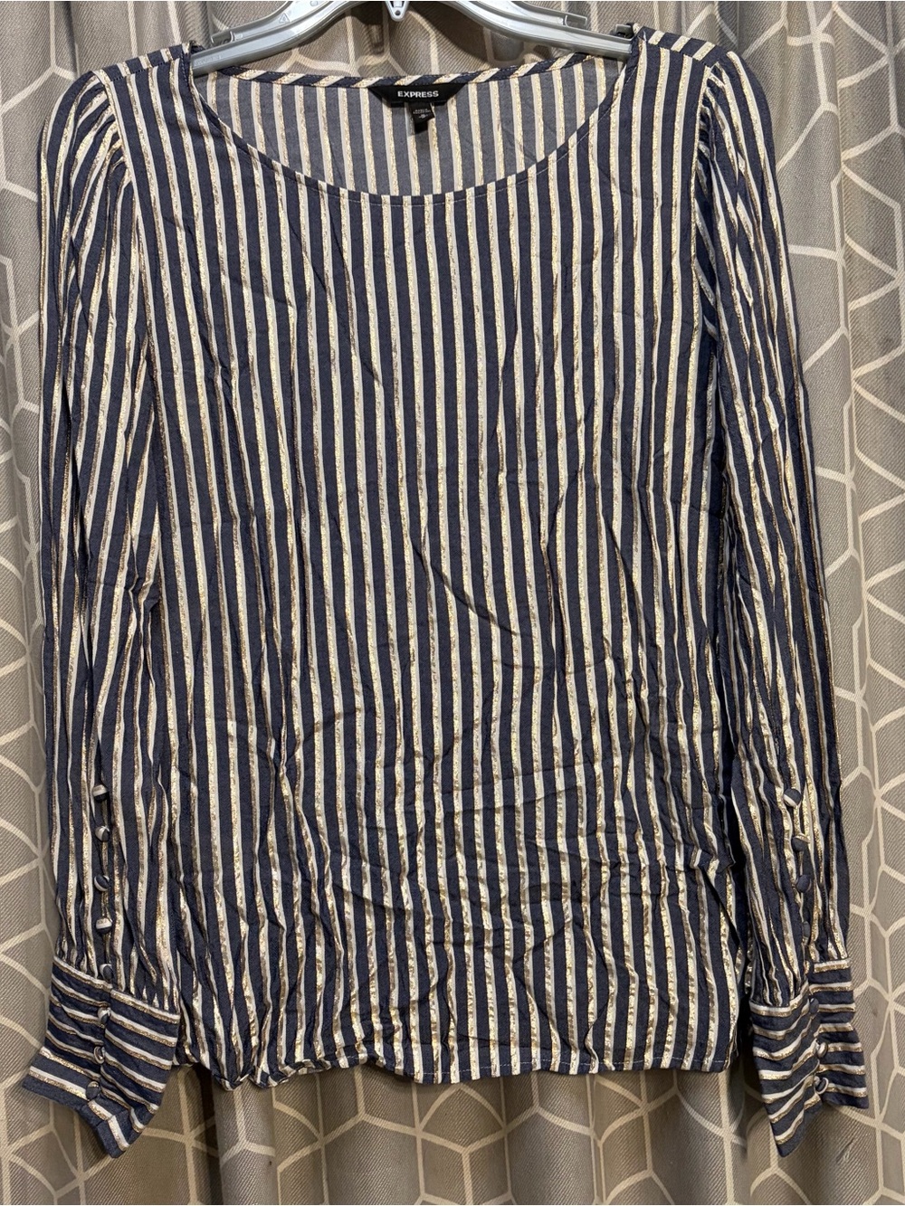 Express Navy and White Vertical Stripe Long Sleeve Top